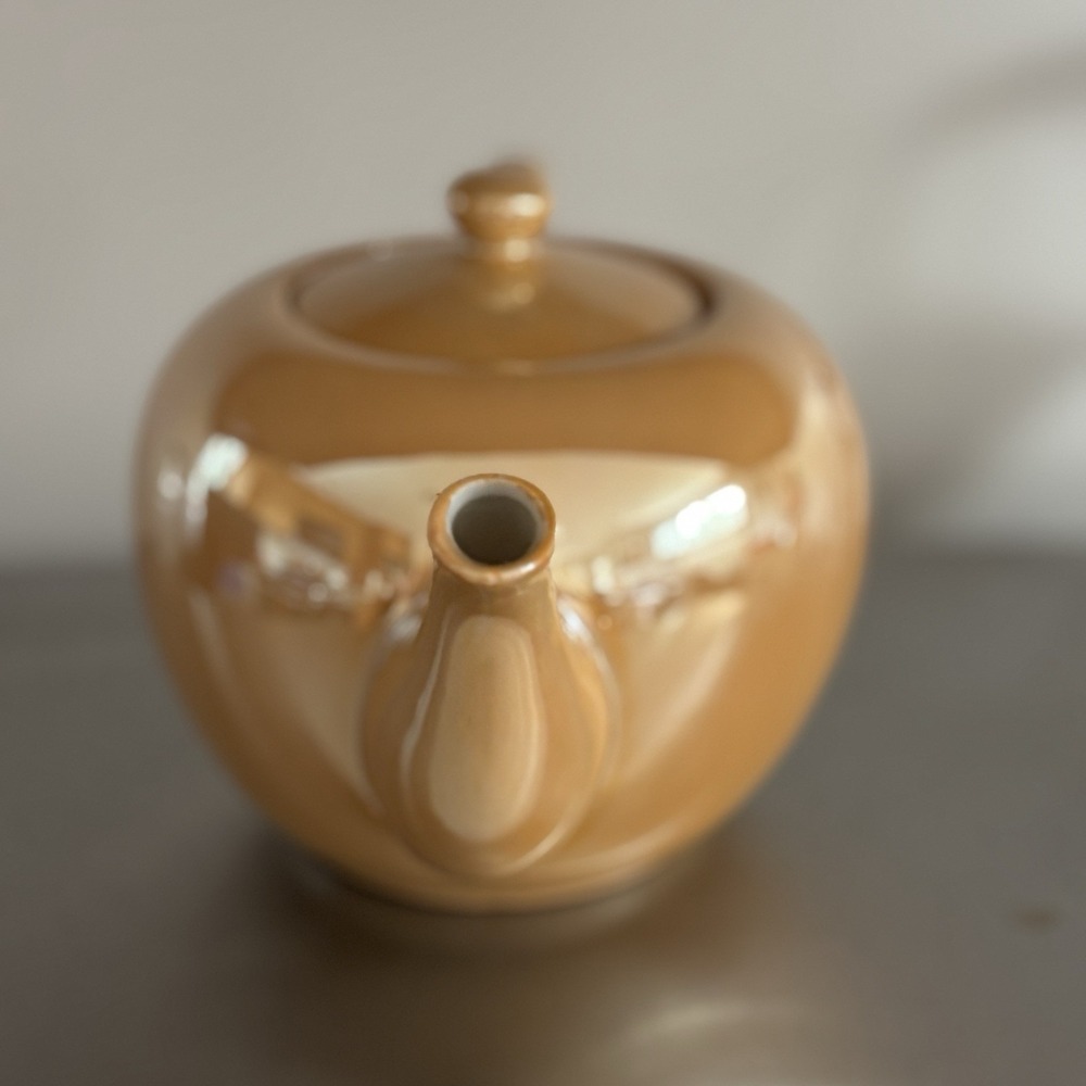 Vintage Orange Yellow Gold Luster ware Iridescent Teapot And Sugar Made In Japan - Picture 4 of 16